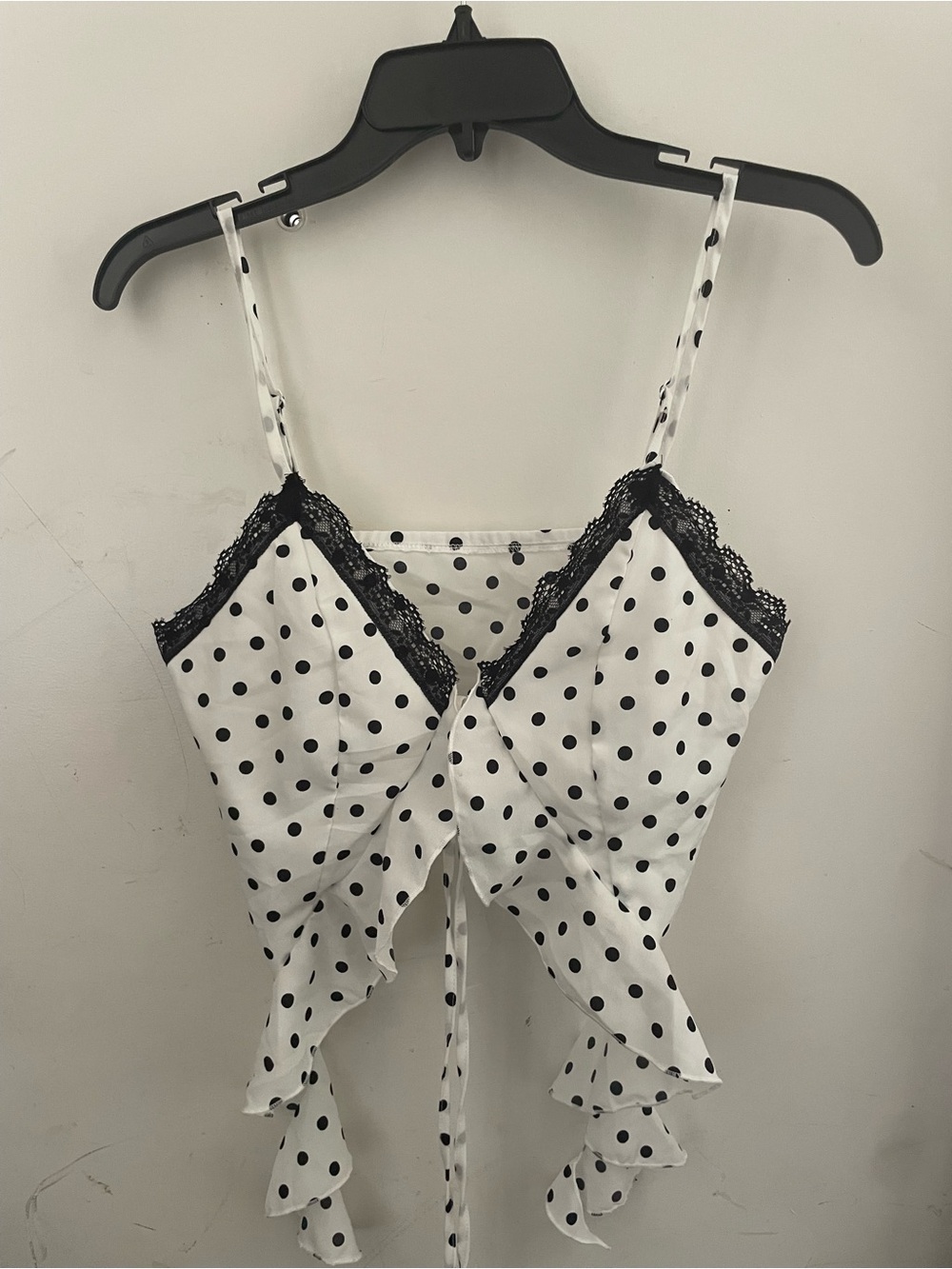 SHEIN Black & White Polka Dot Lace Trim Cami